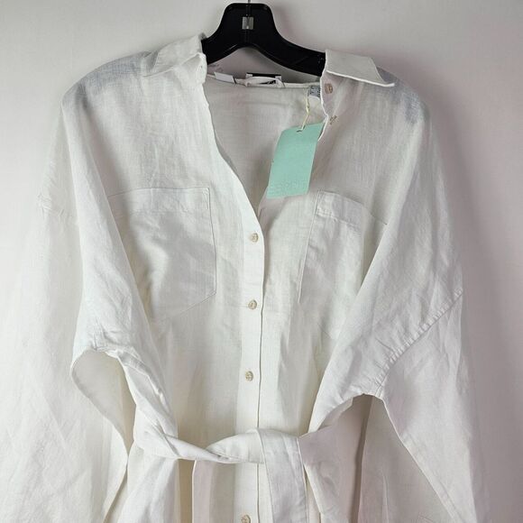 ESPRIT Button Minimalist 10 Belted Midi Shirt Dress 100% Cotton White W/Slip NWT - Picture 8 of 12